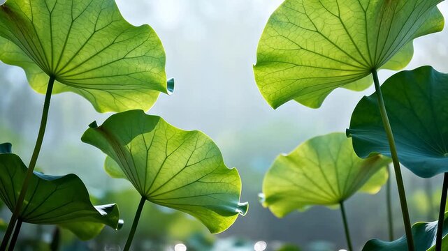 Lotus leaves in sunlight
