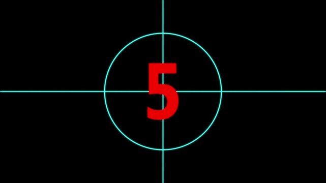 Countdown timer sequence with numbers ten five and one against a black background video ten five clock timing digital display