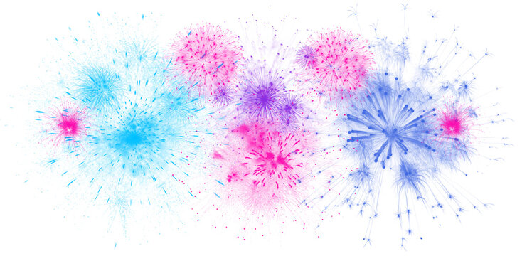 Neon blue and pink firework paint splashes for modern artistic party design layouts.