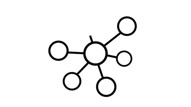 Molecular structure expands from two to five connected spheres in animated sequence video molecule atoms bonding connection growth expansion animation