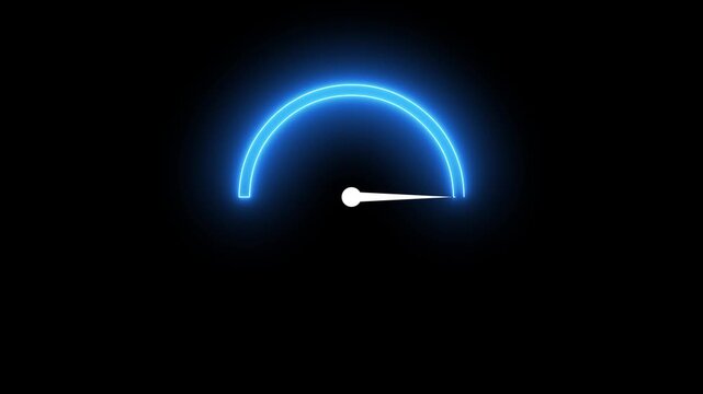 Glowing neon speedometer icon black background. neon line Digital speed meter animation,4k quality animation video