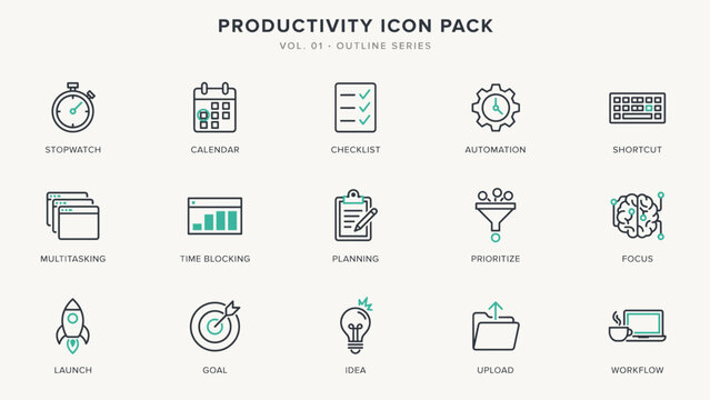 Premium time blocking and multitasking outline icons &ndash; Ideal for calendar planning software, virtual assistant blogs, or executive schedules.