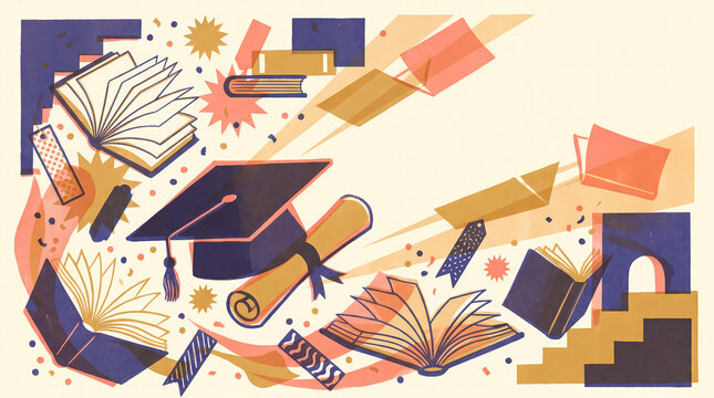 Risograph Graduation Cap and Diploma Diagonal Celebration