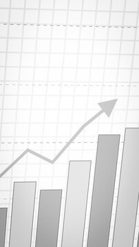 Business financial performance analysis report chart on white background, infographic bar graph with rising arrow, growing investment earnings dashboard, stock market statistics up trend illustration