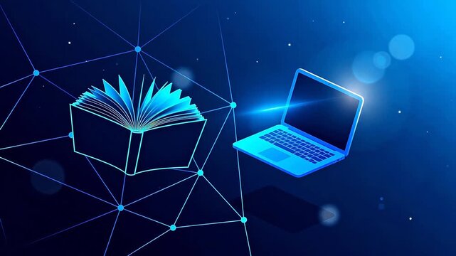 Book and laptop with glowing connection