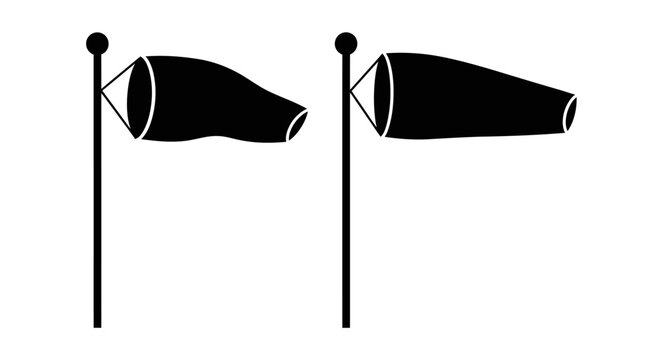 Two windsock indicators with poles on a white background black silhouette windsock indicator wind sock wind indicator weather