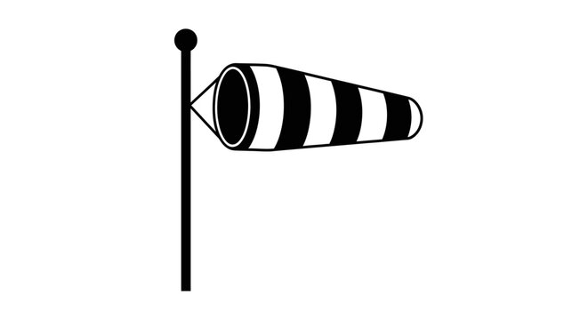 Wind sock with alternating stripes on a pole black and white silhouette windsock fabric weather