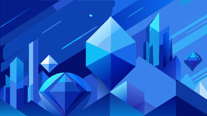 Naklejka premium Abstract geometric blue crystal landscape digital art background