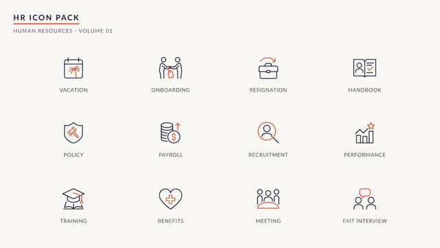Premium onboarding and vacation request outline icons &ndash; Ideal for corporate holiday tracking systems, employee handbooks, or business portals.