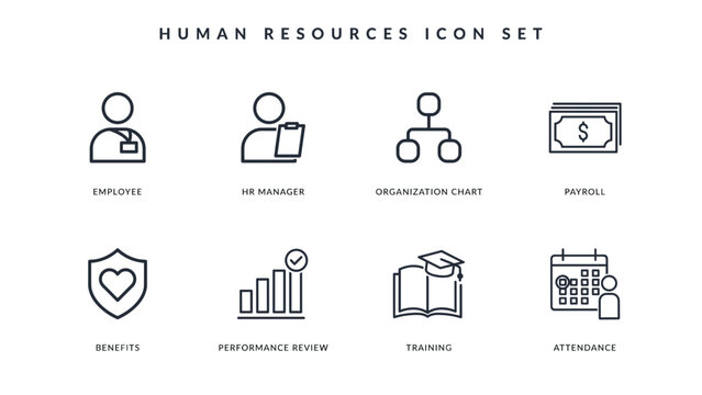 Uniform outline employee performance review and training icons &ndash; Great for modern workforce development plans, management apps, or blog articles.