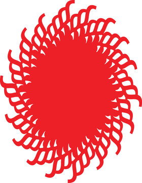 Vibrant red dense spiral mandala ornament with radial geometric lines