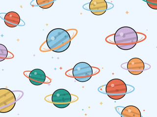 Fototapeta premium Colorful Saturn Planets Cosmic Vector Pattern