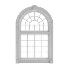 Fototapeta premium A classic white arched window frame isolated against a clean white background