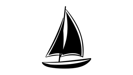 Fototapeta premium Stylized black sail vector illustration with curved mast, sweeping sail shape, and fine outline, minimalist nautical icon on white for sailing identity, marina signage, cruise graphics, and travel