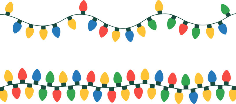 Colorful christmas lights string vector illustration holiday light bulbs garland set