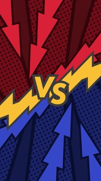 【縦型】アメコミ風の赤と青のVSトランジションと区切りアニメーション(9:16)／A vertical American comic book-style red and blue VS transition and scene divider animation