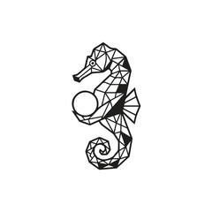 Minimalist geometric seahorse holding a large pearl with seahorse, geometric © Sharmin
