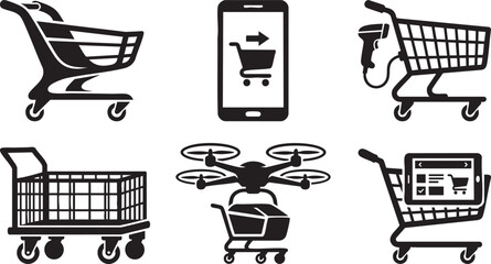 Smart Shopping Cart Icons – Mobile, Barcode and Drone Delivery icon © KETO T-Shirt Design