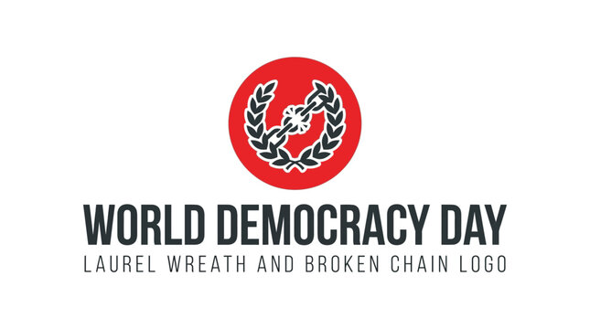 World Democracy Day Graphic Logo with Laurel Wreath and Broken Chain