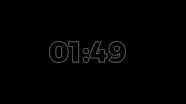A wonderful new white glowing neon new countdown, 02 minute to 00 second countdown.Abstract two to zero minute countdown timer animation on black background .Stopwatch,timer,clock countdown animation.