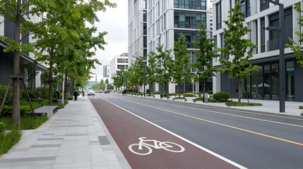 Fototapeta premium Sustainable Urban Development Featuring Dedicated Cycle Road and Green Mobility