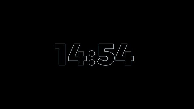A wonderful new white glowing neon new countdown, 15 minute to 14 second countdown.Abstract fifteen to fourteen minute countdown timer animation on black background.Stopwatch,timer,clock countdown ani