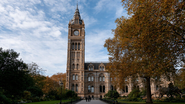 Natural History Museum of London exterior in the United Kingdom, iconic heritage architecture concept, with copy space