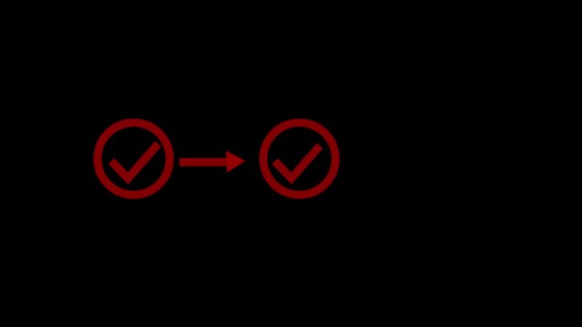 Animated red checkmark progress bar process flow chart for business success and task completion. 4k video