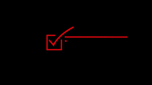 Minimalist red checkmark animation with expanding lines for business task completion and success concept. 4k video