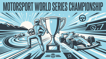 Obraz premium Motorsport Champion Driver Holds Trophy Next To Race Car