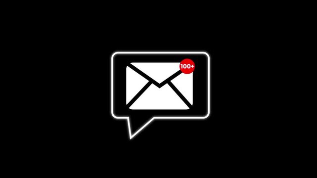 New Email notification icon with unread messages alert animation, Animated of a person receiving new message notification count animation. 100 Notification