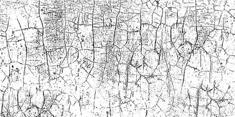 Fototapeta premium Cracked Paint Texture: A close-up, high-contrast black and white shot showcases the intricate network of cracks and peeling paint on a surface, creating a textured abstract pattern.