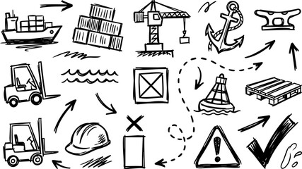 Fototapeta premium Supply Chain Logistics Hand Drawn Sketchy Icon Set