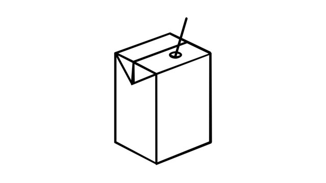 Minimalist juice box with angled straw, open carton top and clean black linework, a simple summer drink vector icon illustration for refreshment packaging, menu graphics, stickers and labels