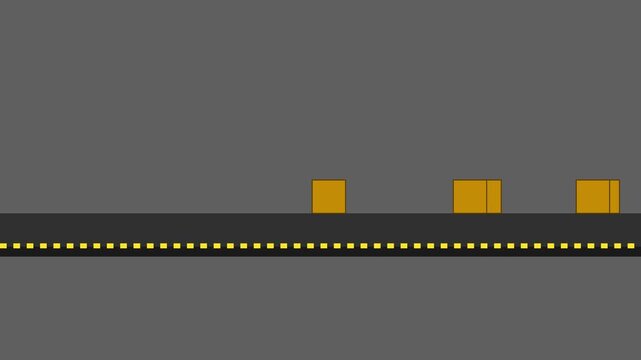 Minimalist 2 d animation of yellow cubes moving along a roadway 4k background, 2d animation motion, yellow cubes
