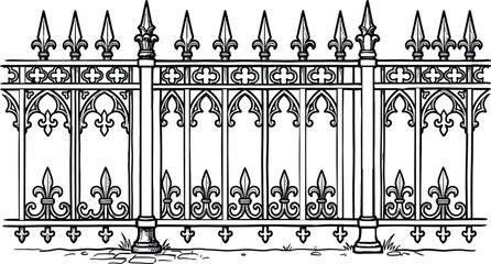 Ornate gothic style iron gate with decorative fleurs de lis design, gothic archi © MasumaAkther