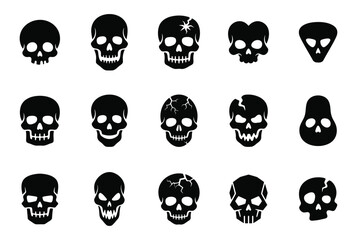 Obraz premium Creepy Halloween Skull Silhouette Icons, Black and White Vector Clipart Set