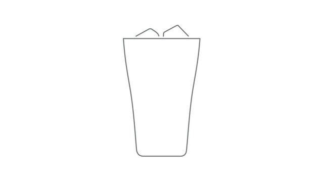 Minimalist outline iced drink glass with two ice cubes, clean black line vector icon illustration for summer cafe menus, cold refreshment branding, beverage stickers, and modern drink symbols