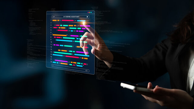 A person interacts with a futuristic digital interface displaying vibrant data visuals, showcasing modern technology and user engagement in a sleek, dark workspace. Cyphers