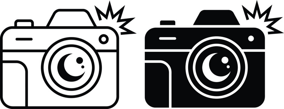 Camera snapshot icon set in outline and solid vector style with photography, snapshot