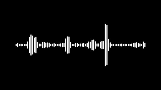 Abstract audio sound visualiser wave spectrum animation on black background, white line audio wave visualisation voice record effect for overlay, White audio waveform spectrum animation,4k video