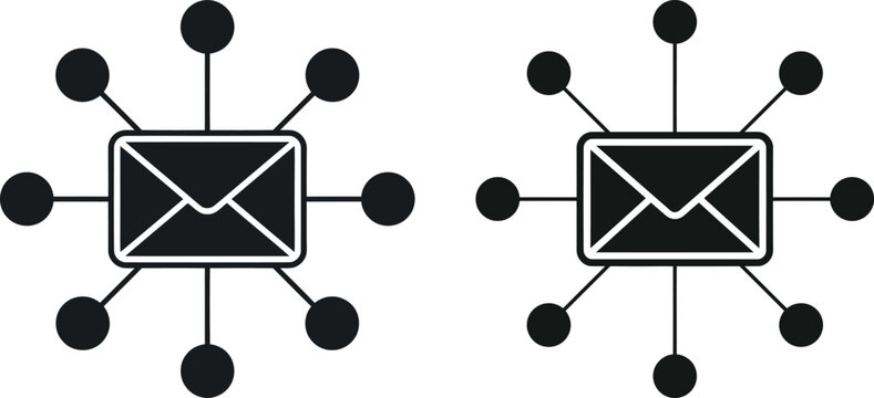 Email communication hub icon set with communication connection envelope business technology