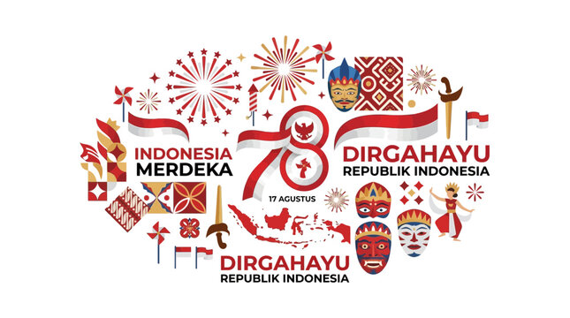 Indonesian Independence Day Illustration with Cultural Elements