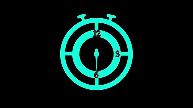 Clock spinning, watch animation on transparent background with alpha channel. Clock icon flat style 24 hours day and night fast speed with moving timer clock rotation