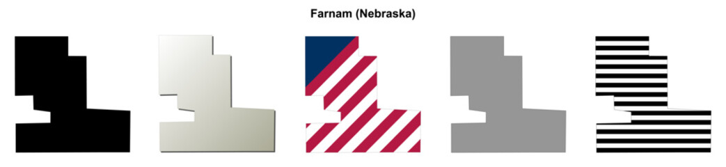 Fototapeta premium Farnam (Nebraska) blank outline map set