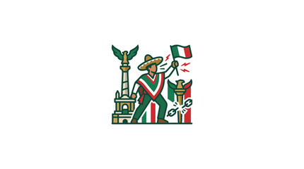 Obraz premium Man in traditional attire holding tricolor flag near freedom monument illustration