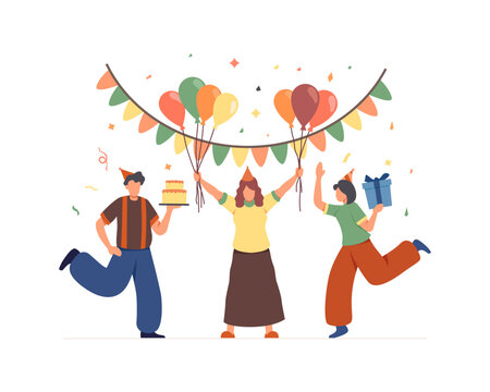 Happy Friends with Balloons