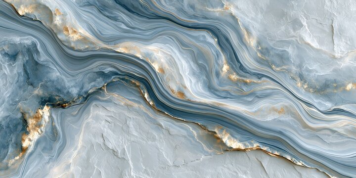 Abstract marble waves with blue and white swirls and gold veins