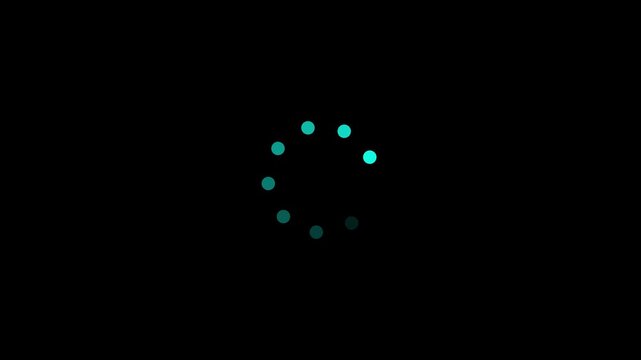 Minimalist cyan loading spinner animation on black background, for digital interface, progress buffering