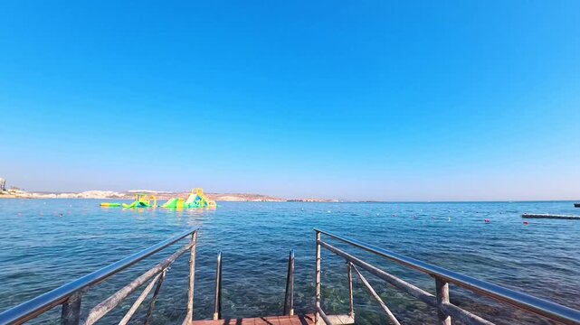 Walking Along Pier Above Crystal Clear Mediterranean Water, Bugibba, Malta - POV VIDEO - NO AUDIO